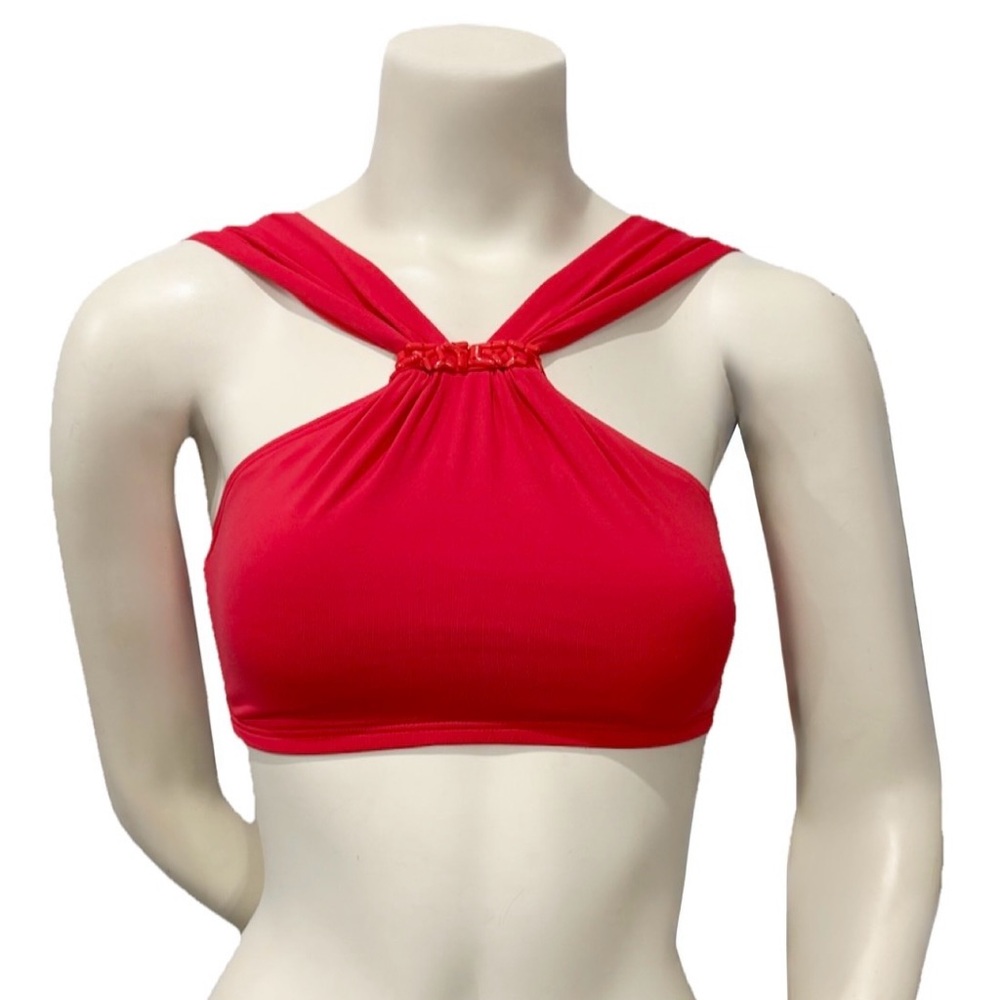 Michael Kors Red Halter Bikini Top XS Beaded Detail